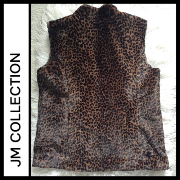 JM Collection Faux Fur Leopard Vest - Picture 2 of 5